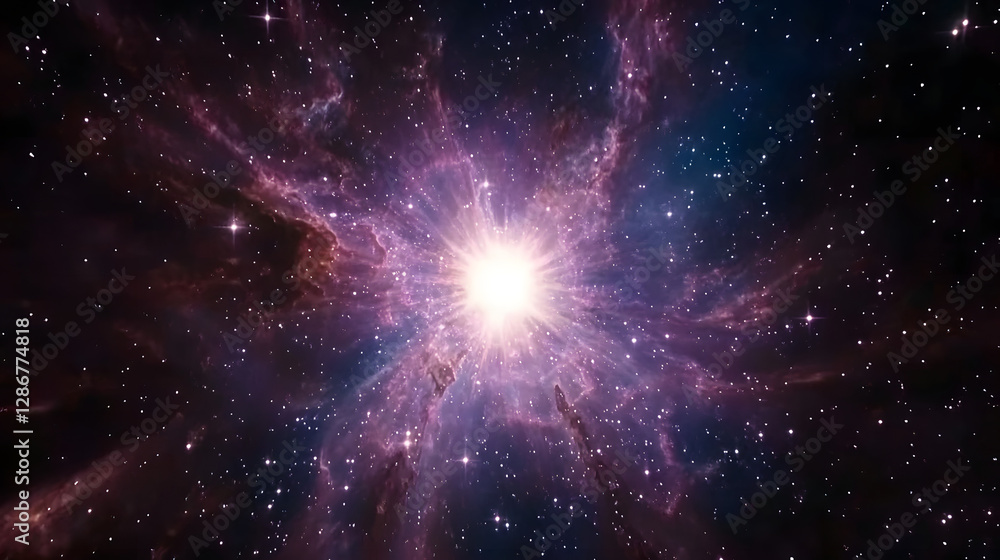 Poster colorful abstract nebula with swirling patterns and vibrant hues in a cosmic setting