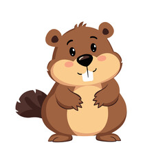 Obraz premium Adorable cartoon beaver with buck teeth a flat vector animal character designed for children's books and illustrations Full body shot