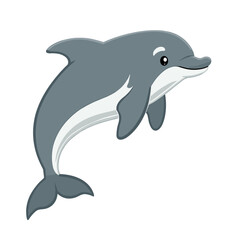 Fototapeta premium Cartoon-style illustration of a playful friendly gray dolphin with accents perfect for children's books and educational materials