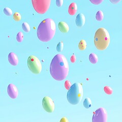 Adorable Colorful Easter Eggs Falling: Festive Spring Background. Perfect for cards, banners, websites, and social media. Vibrant pastel hues and     