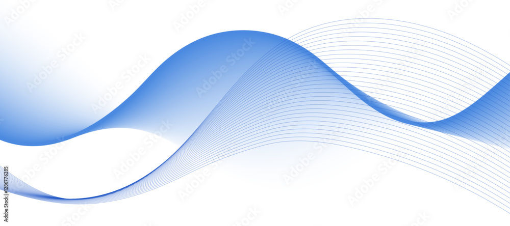 Poster flowing blue curve shape with soft gradient vector abstract background, relaxing and tranquil art, c