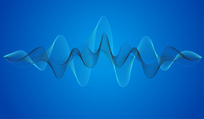 Abstract blue line curve background. radio waveform backdrop. Digital line wave. 