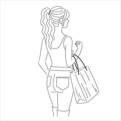 A girl goes to the store with a bag.