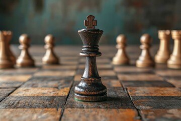 Fototapeta premium Leading strategy concept for successful business competition is depicted through a chess board game that includes space for adding text