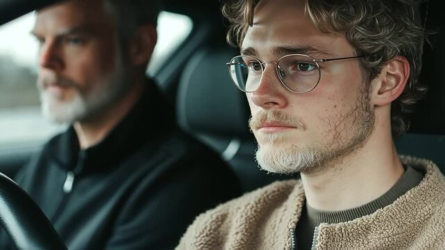 1_Student driver taking road test with examiner in car