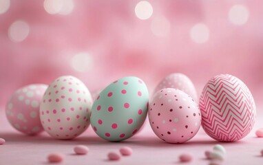 Fototapeta premium Soft pastel pink background with delicate Easter egg patterns Easter