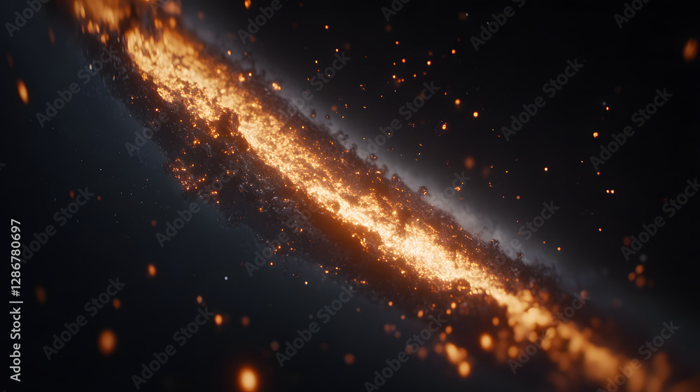 Poster long orange line of light with abstract pattern and artistic rendering in a digital format