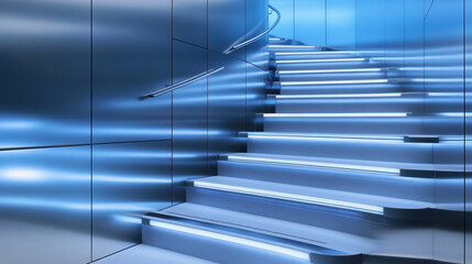 Obraz premium Illuminated staircase design modern architecture interior space urban environment aesthetic perspective contemporary concept