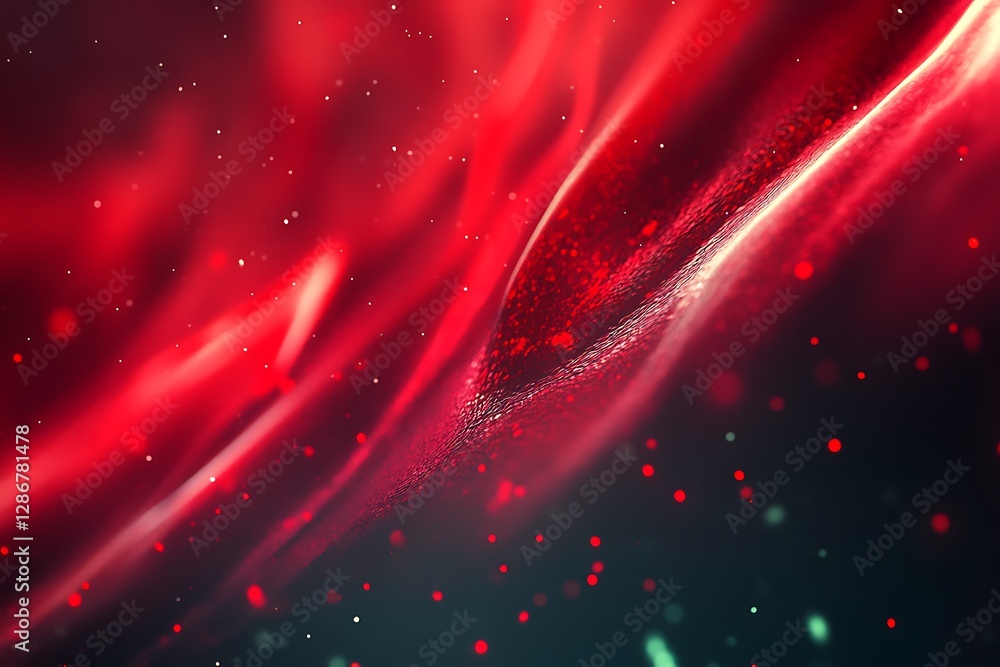 Poster abstract red wave with glowing particles background