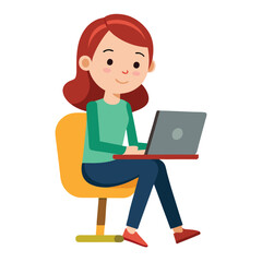 a girl is using his laptop vector