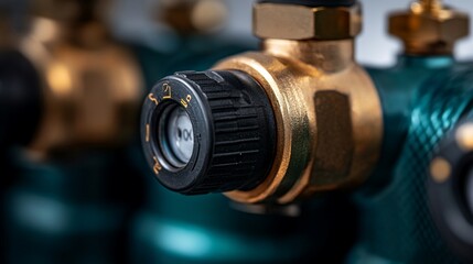 Close-up of a Brass and Black Pressure Regulator Valve