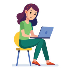 a girl is using his laptop vector