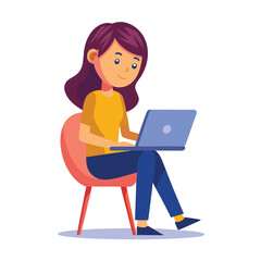 a girl is using his laptop vector