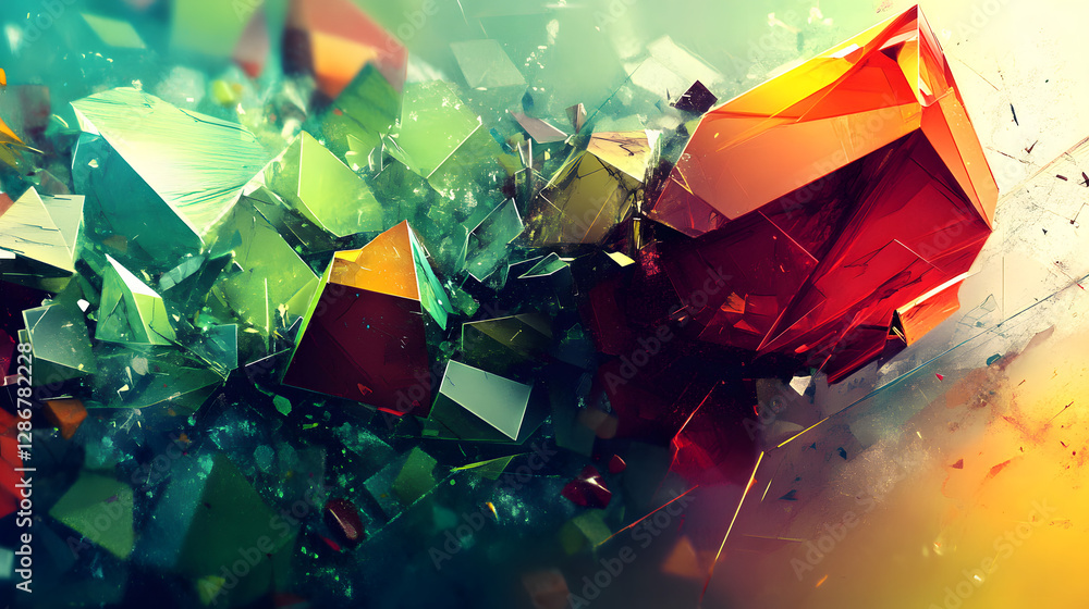 Poster colorful glass shards arranged artistically on a surface creating a vibrant abstract background