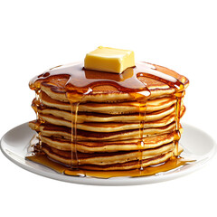 A Stack of Pancakes with Syrup and Butter Isolated on Transparent Background