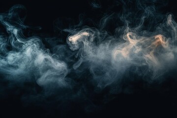 Abstract Teal and Beige Smoke Swirl on Black Background, smoke photography, abstract background smoke art, abstract texture