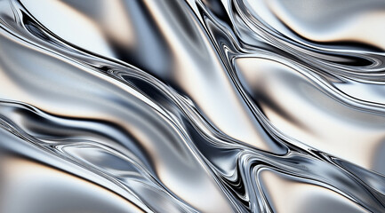 Metallic silver liquid waves forming an abstract background