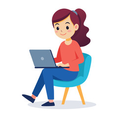 a girl is using his laptop vector