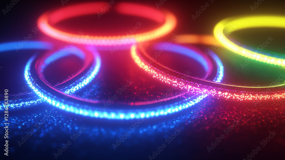 Poster neon ring collection - luminous circular frames in blue, red, green and pink colors. glowing lined g