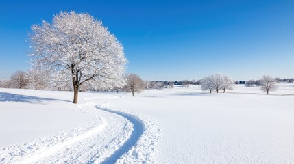 Obraz premium Snowy path winding through winter landscape (1)