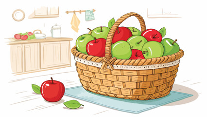 Apples in wicker basket on table in kitchen vector design, Red Apple Illustration vector design