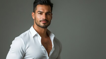 Obraz premium Portrait of a stylish man in a shirt and trousers on an isolated background, business casual wear