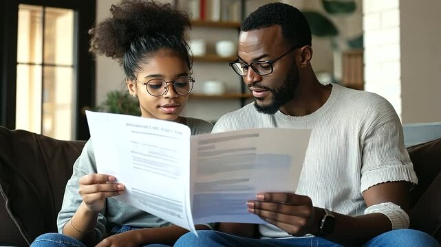 A parent and teenager reviewing the driver's manual at home