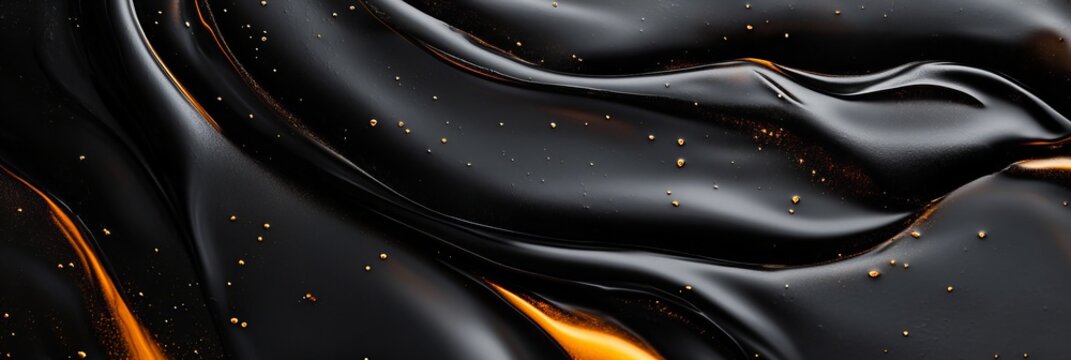 A close-up shot of thick, rich molasses with a glossy texture, showcasing its deep, dark color and viscous consistency. Ideal for food, cooking, and culinary-themed content