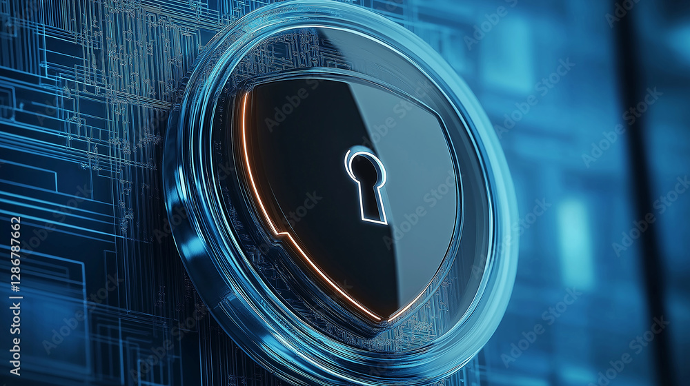 Aufkleber cybersecurity shield protecting digital information on futuristic circuit board