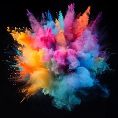 Fototapeta premium Vibrant bursts of colorful powder exploding against a black background, creating a dynamic and dramatic visual effect. Perfect for abstract, artistic, and creative design projects.