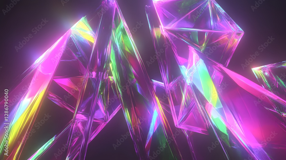 Poster colorful abstract background with various colored crystals and shapes in a visually striking design