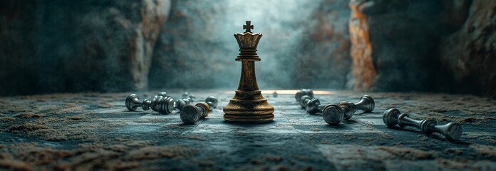 A business leader concept is embodied in a panoramic image of chess, highlighting the importance of strategic planning and competition