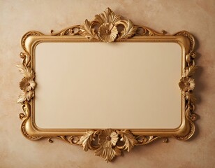 Ornate gold picture frame with floral decorations on a beige background.