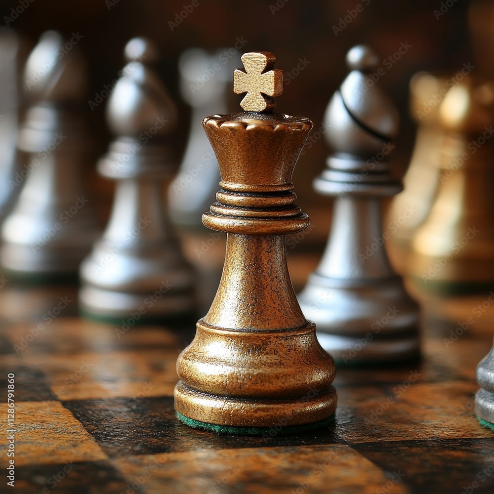 Poster the business concept is centered around the strategy of the goldenf chess game, presented in a 3d re