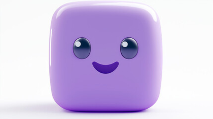 Fototapeta premium Cute purple square character smiling on white background