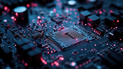 Obraz premium Close-up of a Circuit Board with Glowing Components