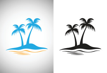 Two Palm Tree Island silhouette Vector illustration