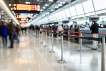 Fototapeta premium Passengers waiting in line at airport check-in counter