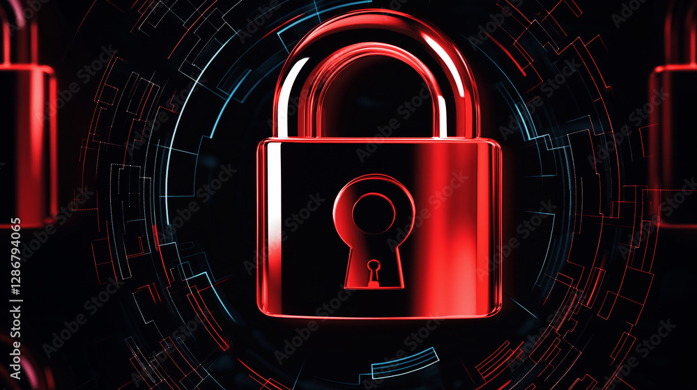 Poster Red padlock symbolizing computer security in digital world