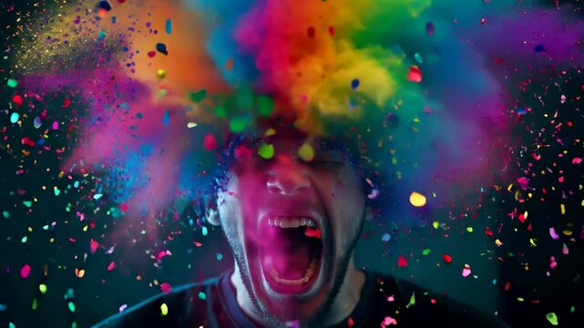 Intense emotional expression of ego death abstract art with vibrant colors and cosmic elements

