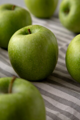 Organic Green Granny Smith Apples, side view. Close-up.