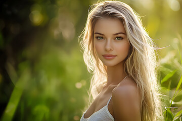 Naklejka premium A naturally beautiful female model amidst nature