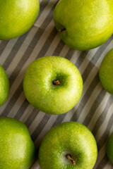 Organic Green Granny Smith Apples, top view. Flat lay, overhead, from above.