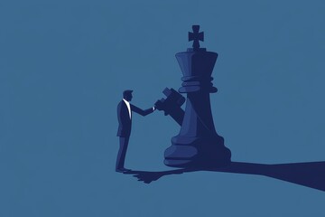 A win-win situation is achieved when businessman competitors choose partnership over confrontation, as depicted by a handshake on a chessboard, representing a successful negotiation strategy and