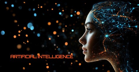 Artificial Intelligence Woman Humanoid Head Neural Network Processing Data Learning Cyber Mind Analyzing Information Futuristic Technology Concept 