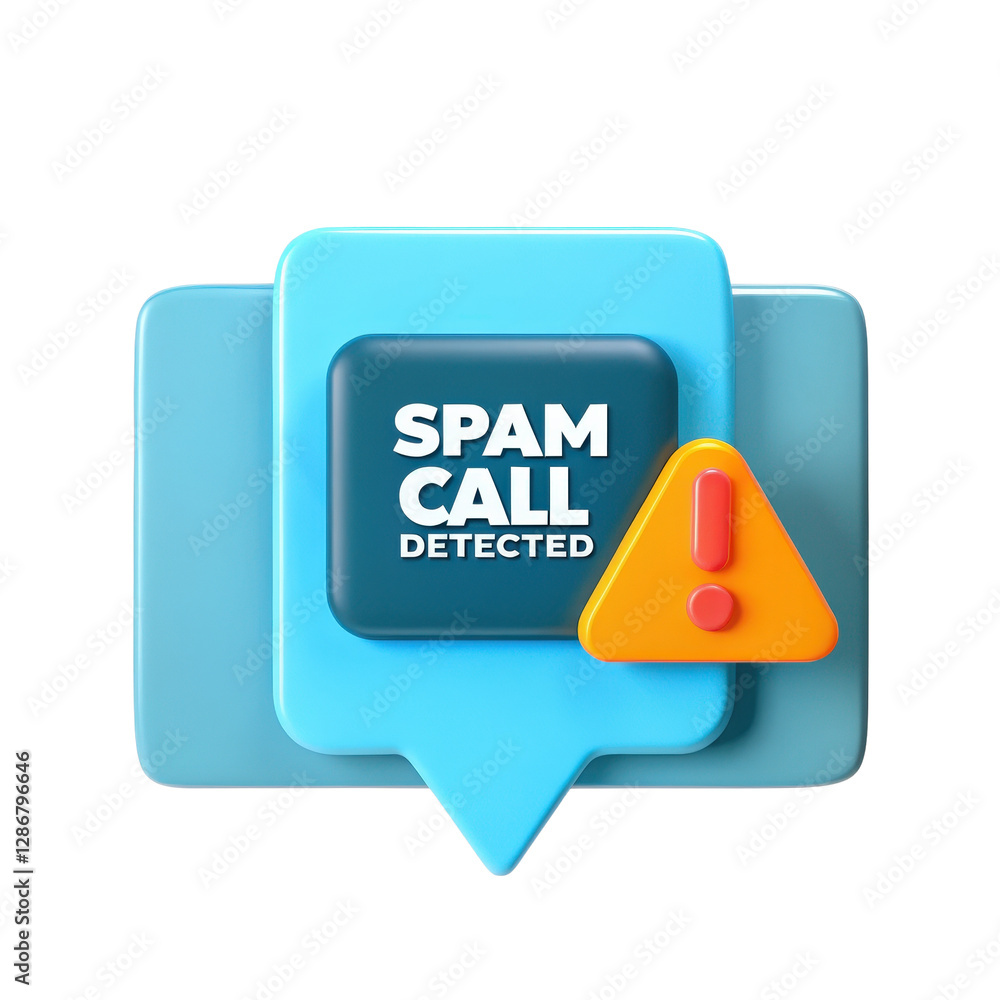 Poster phone technology and spam call, spam call detection alert icon on a colorful background, modern desi