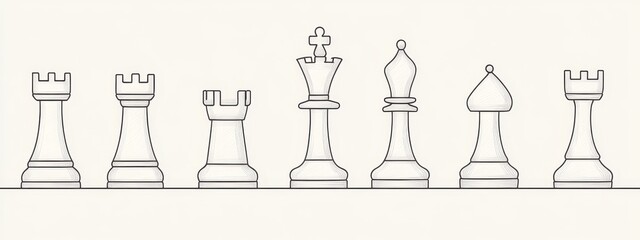 Modern illustration featuring a continuous one line drawing of chess pieces