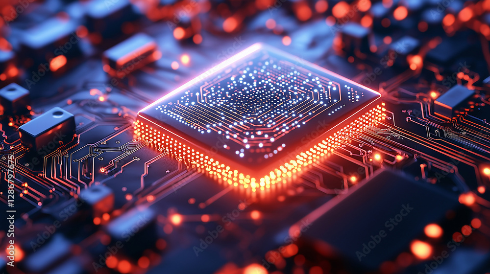 Aufkleber Quantum computing processor sending glowing signals through circuit board