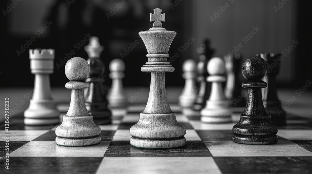 Aufkleber three-dimensional rendering of chess pieces situated on a chessboard with a transparent background