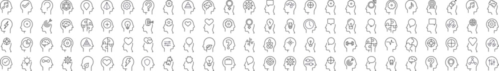 Fototapeta premium Various Items in Head Modern Outline Style Icons for Design, Cards, Apps, Social Networks